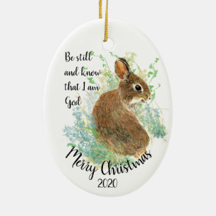 Ornement Ovale En Céramique Custom Dated Christmas Be Still I am God Citation
