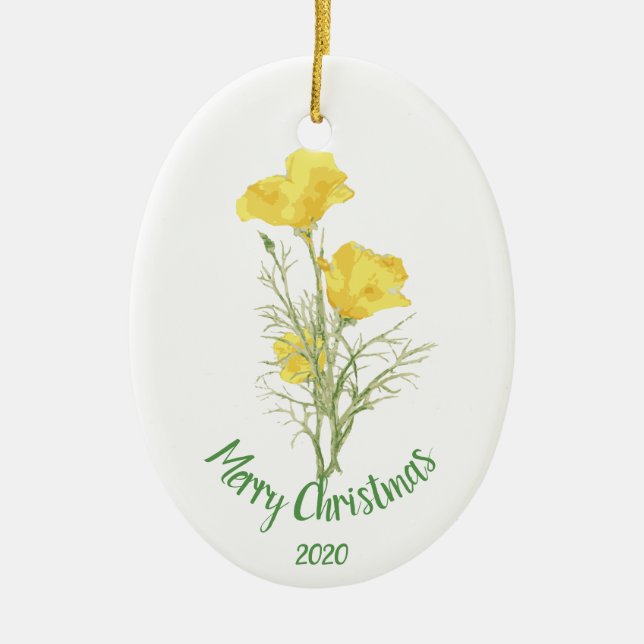 Ornement Ovale En Céramique Custom Dated Christmas California Poppy Flower Art (Devant)