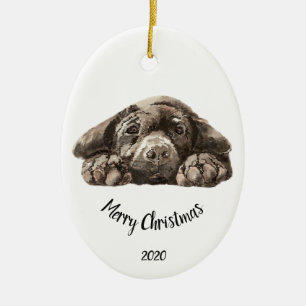 Ornement Ovale En Céramique Custom Dated Christmas Labrador Retriever