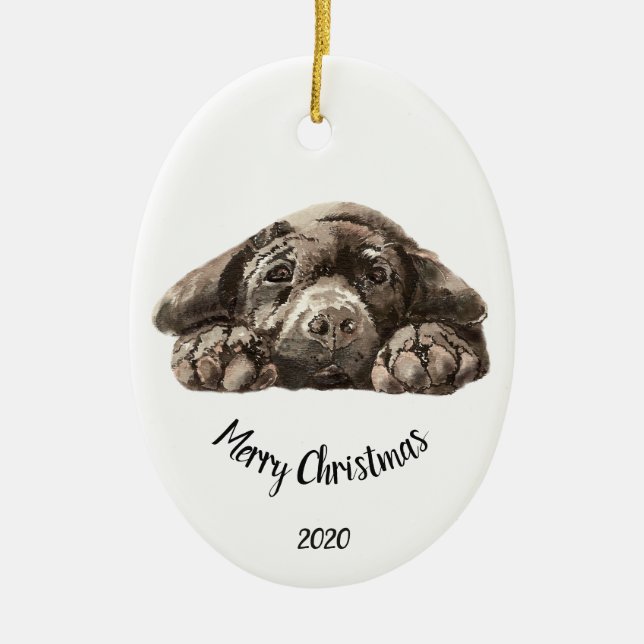 Ornement Ovale En Céramique Custom Dated Christmas Labrador Retriever (Devant)