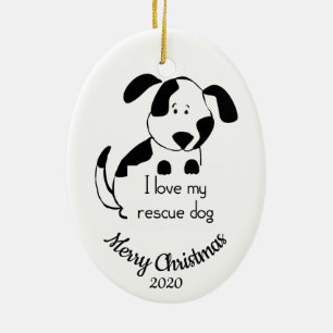 Ornement Ovale En Céramique Custom Dated Christmas Love my Secourt Chien Citat