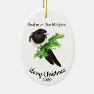 Ornement Ovale En Céramique Custom Dated Noël Vrais hommes Comme Magpies amusa