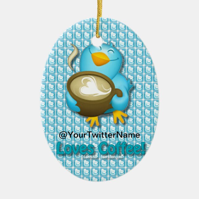Ornement Ovale En Céramique Customize W/ Your Twitter Coffee Bird (Devant)