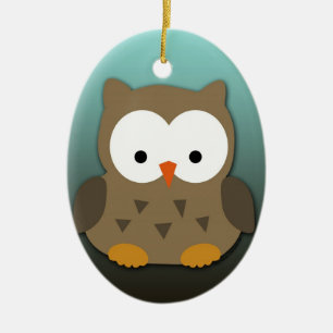 Ornement Ovale En Céramique Cute Baby Owl Personnalisé