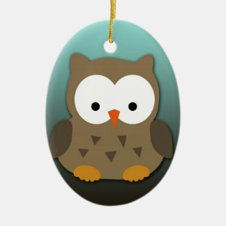 Ornement Ovale En Céramique Cute Baby Owl Personnalisé