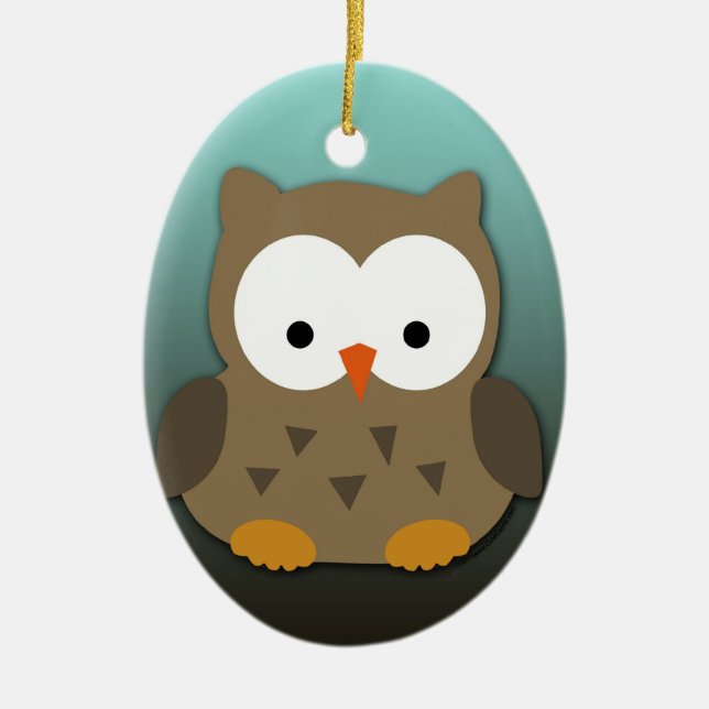 Ornement Ovale En Céramique Cute Baby Owl Personnalisé (Devant)