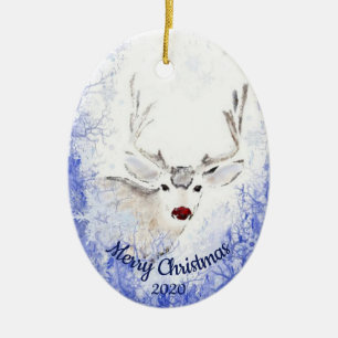 Ornement Ovale En Céramique Dated Christmas Reinder Red Nosed Animal Fun