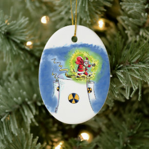 Ornement ovale en céramique de Père Noël nucléaris