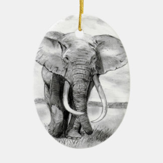 Ornement Ovale En Céramique dessin d'éléphant africain dans la conception de