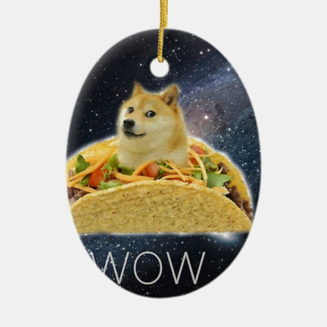 Ornement Ovale En Céramique doge space taco meme (Devant)