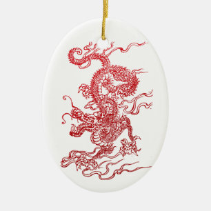 Ornement Ovale En Céramique Dragon chinois