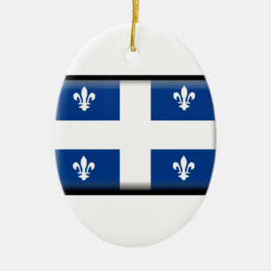 Ornement Ovale En Céramique Drapeau du Québec (Canada)