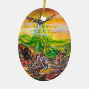 ORNEMENT OVALE EN CÉRAMIQUE DUEL MAGIQUE ENTRE BRADAMANT ET NEGROMANCER