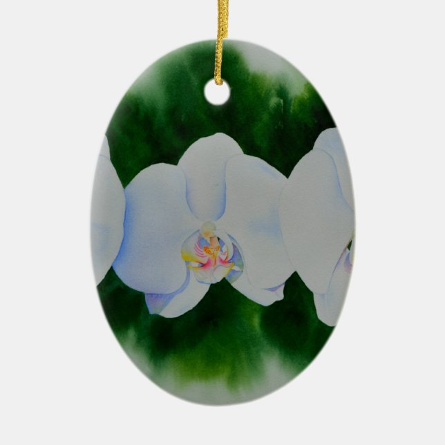 Ornement Ovale En Céramique Elégante peinture d'orchidée tropicale blanche (Devant)