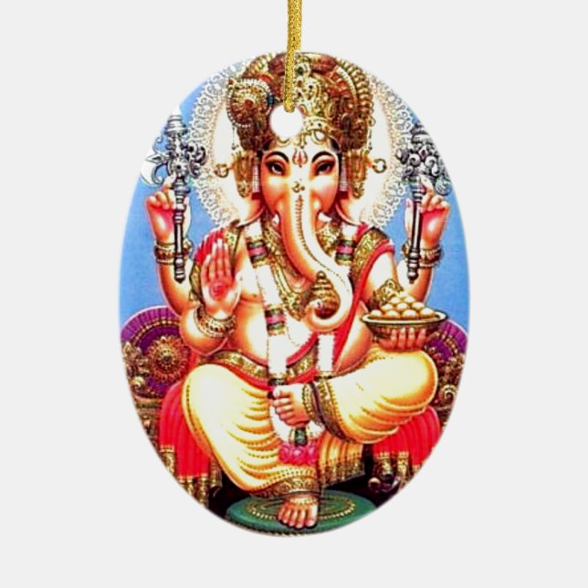Ornement Ovale En Céramique Éléphant d'Asie de Ganesha (गणेश) (Devant)