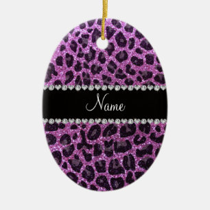 Ornement Ovale En Céramique Empreinte de léopard de parties scintillant violet