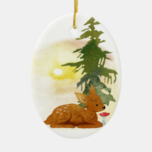 Ornement Ovale En Céramique Faune de la forêt d'aquarelles