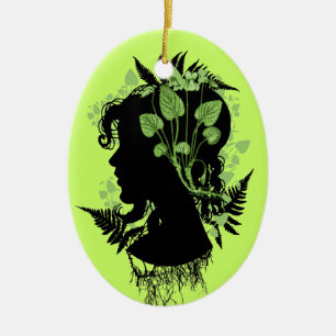 Ornement Ovale En Céramique Femme avec Feuilles et vignes