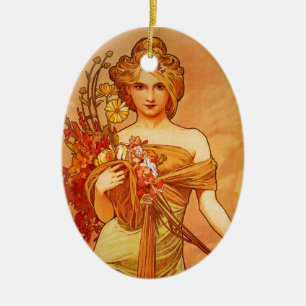 Ornement Ovale En Céramique Femme avec le bouquet d'Oragna