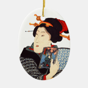Ornement Ovale En Céramique Femme japonaise 2 de lecture