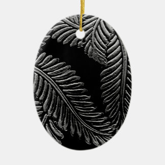 Ornement Ovale En Céramique Feuilles noirs et blancs