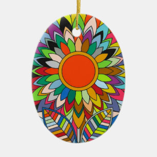 Ornement Ovale En Céramique fleur colorée mandala yaei design