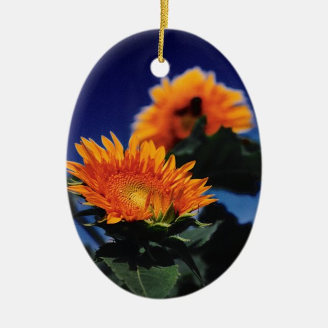 Ornement Ovale En Céramique Fleurs de soleil (Devant)