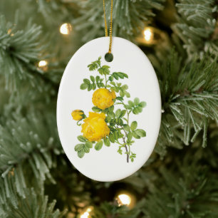 Ornement Ovale En Céramique Fleurs Florales Vintage, Roses Jaunes par Redoute