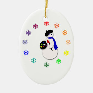Ornement Ovale En Céramique Flocon de neige Colorwheel de l'artiste W du