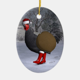 Ornement Ovale En Céramique Funny Black Rooster Père Noël