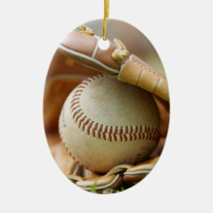 Ornement Ovale En Céramique Gant et balle de baseball