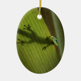 Ornement Ovale En Céramique Gecko de jour de la poussière d'or