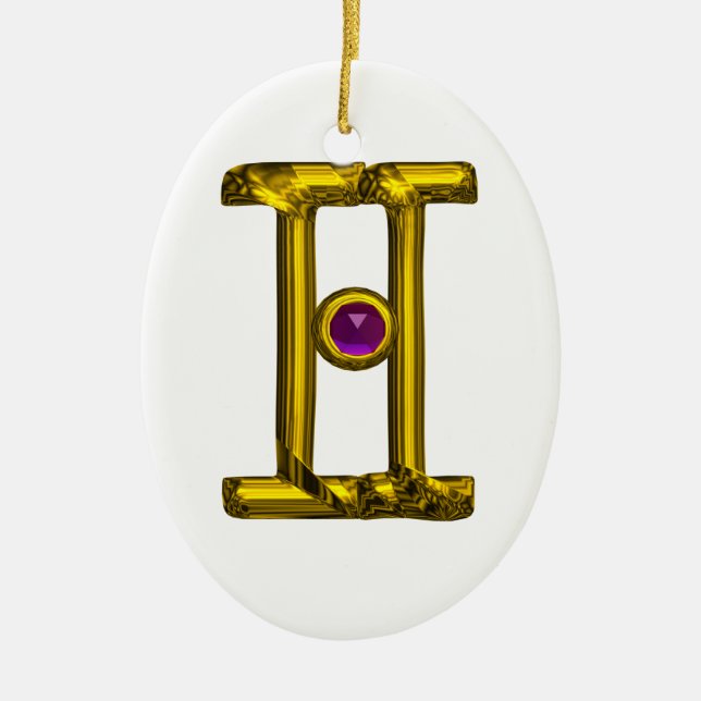 Ornement Ovale En Céramique GEMINI ZODIAC ANNIVERSAIRE JEWEL Purple Alexandrit (Devant)