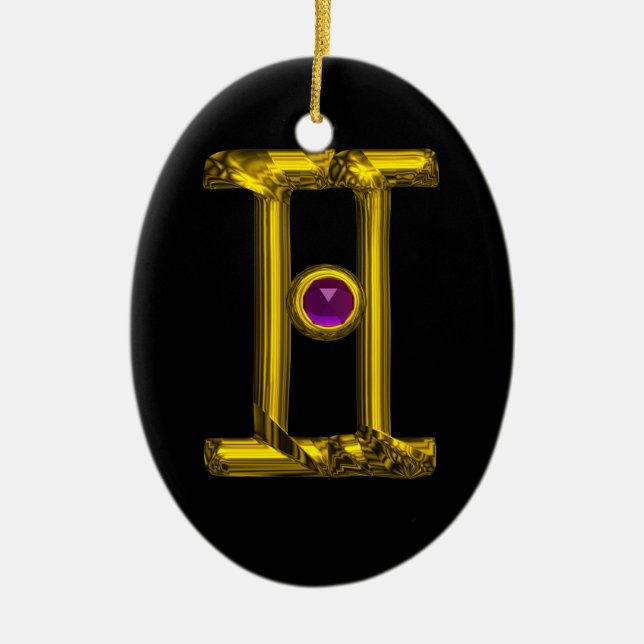 Ornement Ovale En Céramique GEMINI ZODIAC ANNIVERSAIRE JEWEL Purple Alexandrit (Devant)