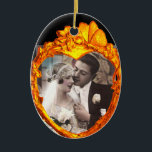 ORNEMENT OVALE EN CÉRAMIQUE GOLD BUTTERFLY AND FLOWERS  HEART PHOTO TEMPLATE<br><div class="desc">Elegant floral  Art Nouveau monogram design with a bright 3d gem stone.</div>