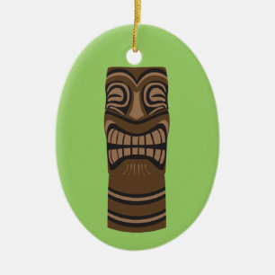 Ornement Ovale En Céramique Grand Dieu de Tiki de sourire