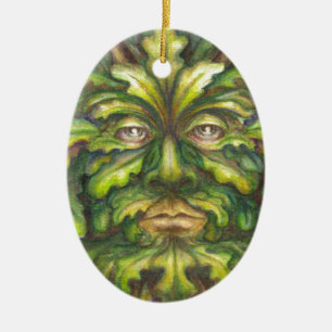 Ornement Ovale En Céramique Greenman