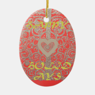Ornement Ovale En Céramique Happy Holidays Heart Red and Gold Collection