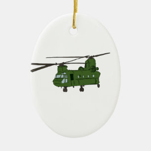 Ornement Ovale En Céramique Hélicoptère CH-47 militaire chinook vert
