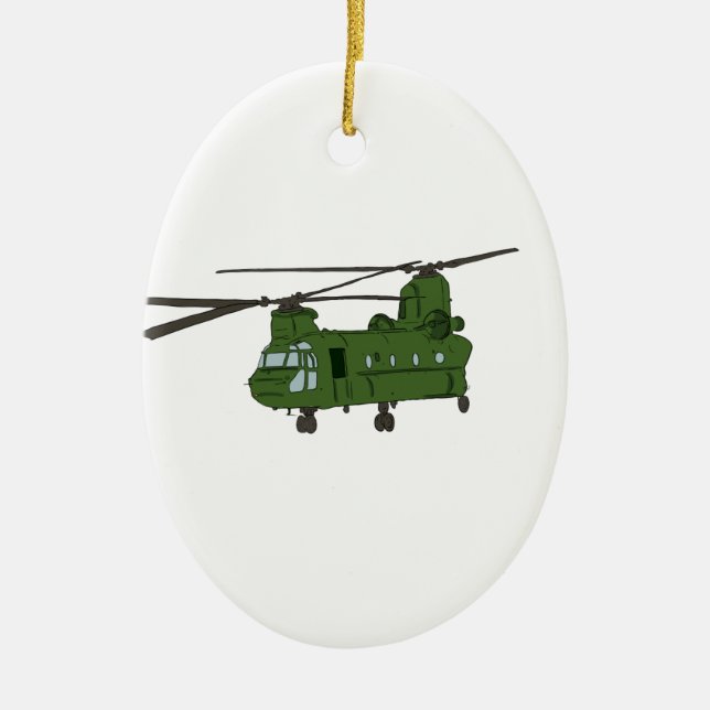 Ornement Ovale En Céramique Hélicoptère CH-47 militaire chinook vert (Devant)