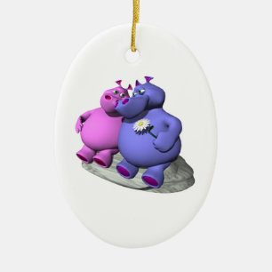 Ornement Ovale En Céramique hippopotames amoureux