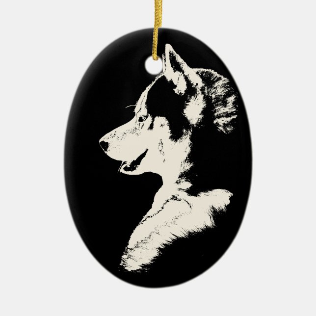 Ornement Ovale En Céramique Husky Ornament Personnalisé Husky Pup Cadeaux (Devant)