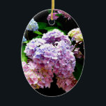 Ornement Ovale En Céramique Hydrangea garden, rose, bleu, purple floral<br><div class="desc">Romantic classic old fashion colorful hydrangeas. Beautiful photographe - blues purples pinks and greens. Photographe from my garden.</div>