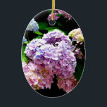 Ornement Ovale En Céramique Hydrangea garden, rose, bleu, purple floral<br><div class="desc">Romantic classic old fashion colorful hydrangeas. Beautiful photographe - blues purples pinks and greens. Photographe from my garden.</div>