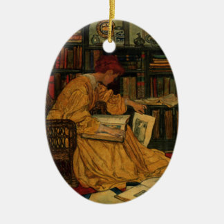 Ornement Ovale En Céramique Impression d'art pour amateur de livres anciens |