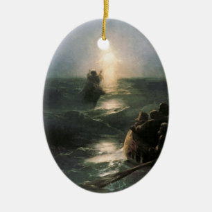 Ornement Ovale En Céramique Jésus marchant sur les mers orageuses