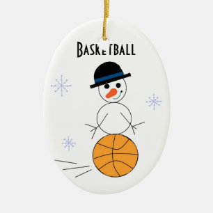 Ornement Ovale En Céramique Joueur de basket-ball Snowman