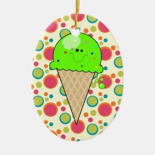 Ornement Ovale En Céramique joyeux point de cône de crème glacée kawaii