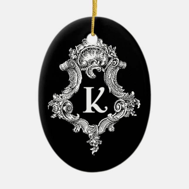 Ornement Ovale En Céramique K Monogramme initial (Devant)