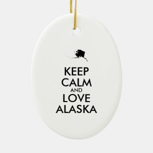 Ornement Ovale En Céramique KEEP CALM et LOVE ALASKA